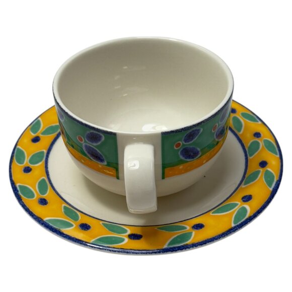 Royal Doulton Expressions Cabana Teacup & Saucer Fine China Green Blue Yellow - Picture 4 of 11